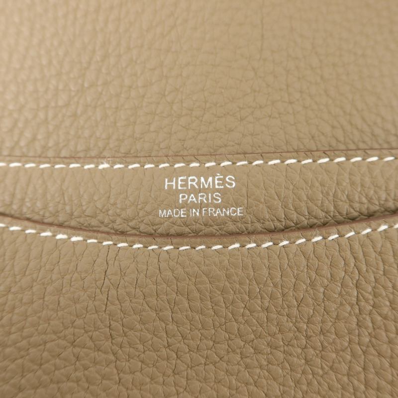 HERMES Clemence皮革Steve Light Junior肩背袋Etoupe-5