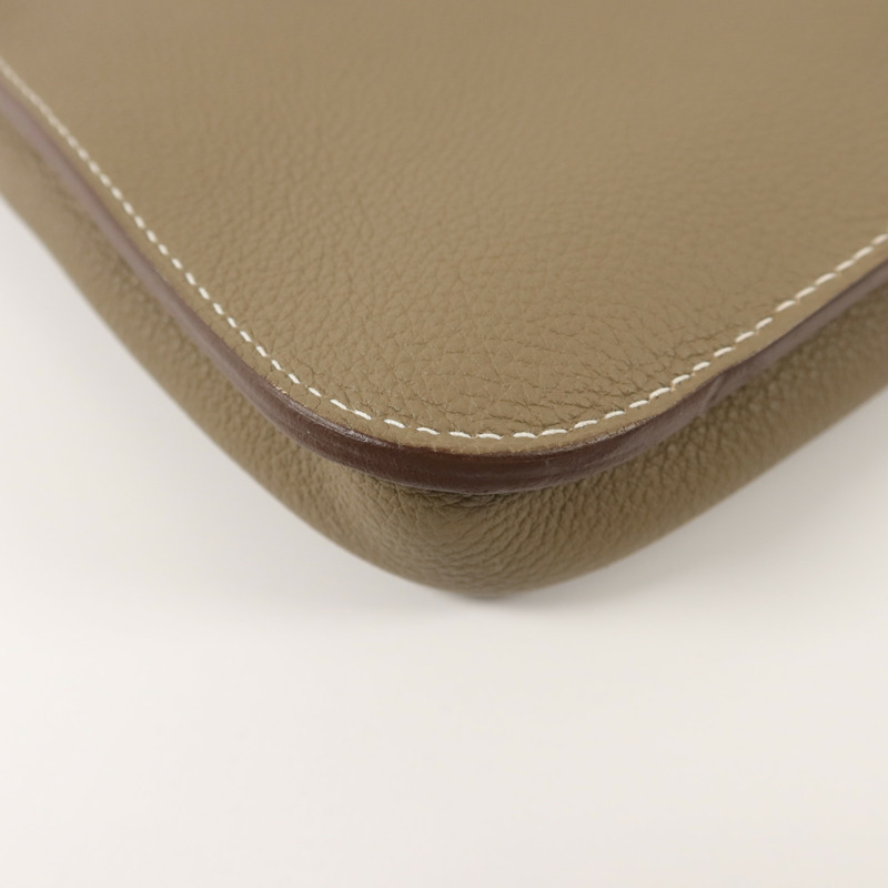 HERMES Clemence皮革Steve Light Junior肩背袋Etoupe-12
