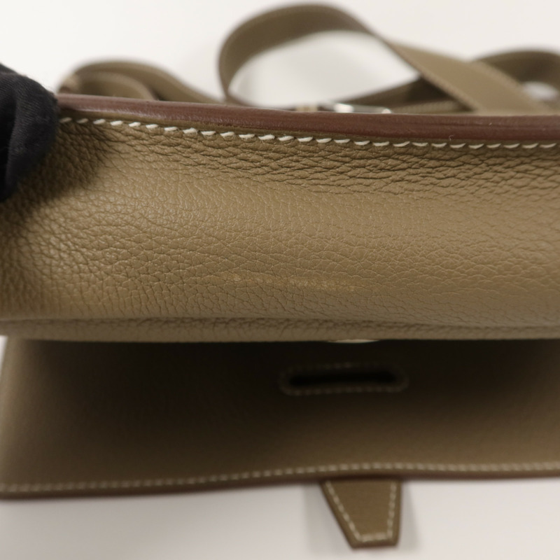 HERMES Clemence皮革Steve Light Junior肩背袋Etoupe-14