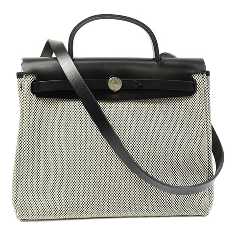 HERMES Toile H帆布Herbag PM手挽肩背兩用袋Ecru/Noir
