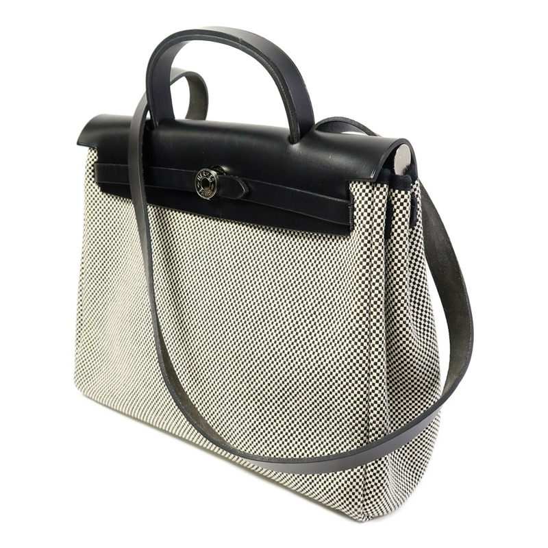 HERMES Toile H帆布Herbag PM手挽肩背兩用袋Ecru/Noir-1