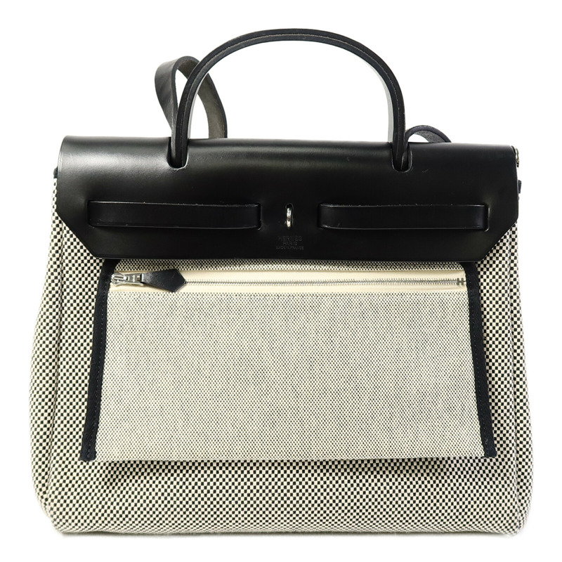 HERMES Toile H帆布Herbag PM手挽肩背兩用袋Ecru/Noir-2