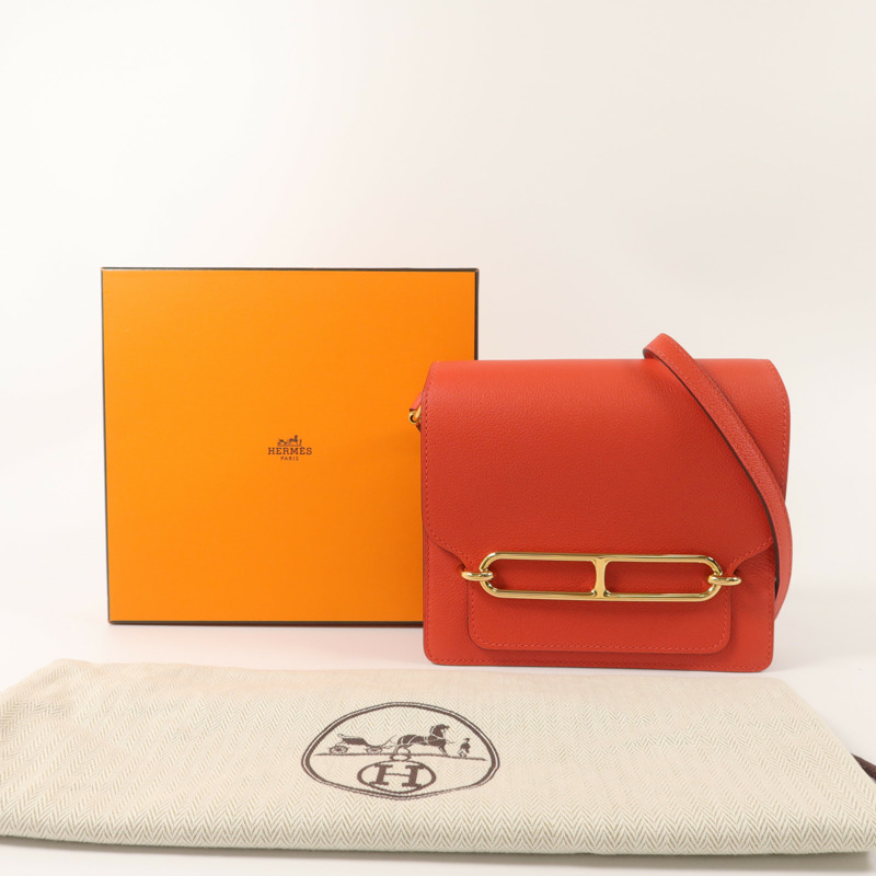 HERMES Evercolor皮革Roulis Mini肩背袋Rouge Tomate-8