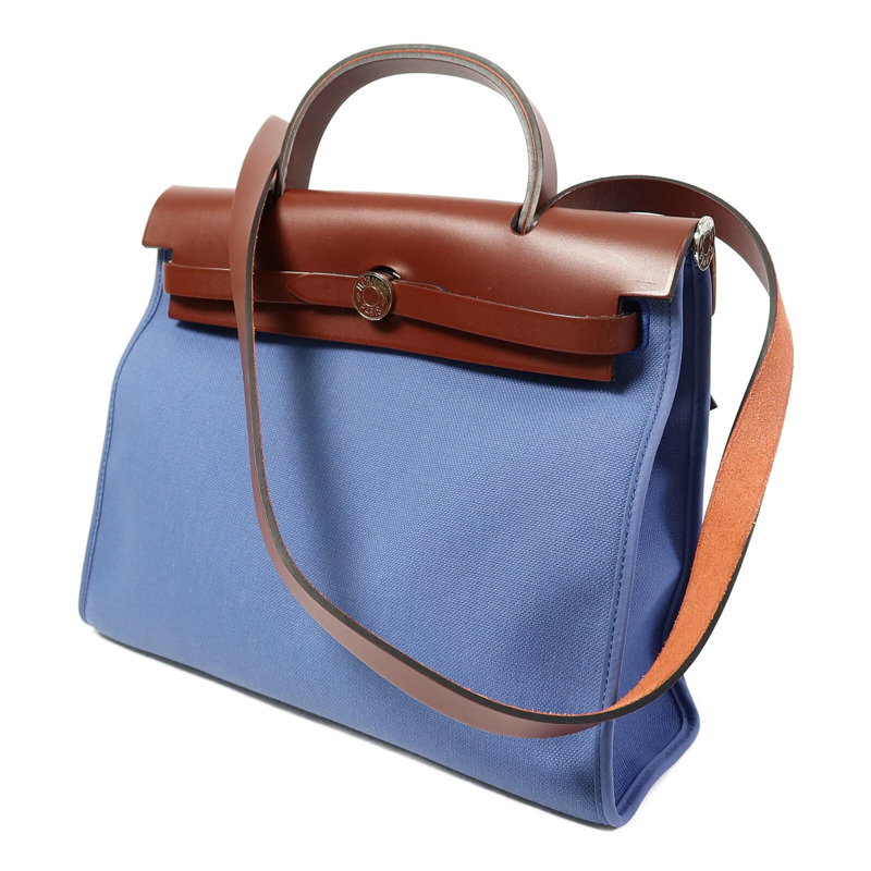 HERMES 帆布Herbag PM手挽肩背兩用袋Bleu Agate/Rouge H-1