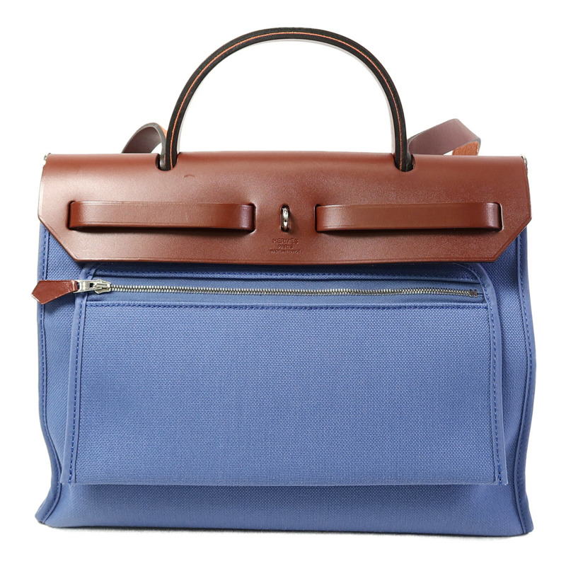 HERMES 帆布Herbag PM手挽肩背兩用袋Bleu Agate/Rouge H-2