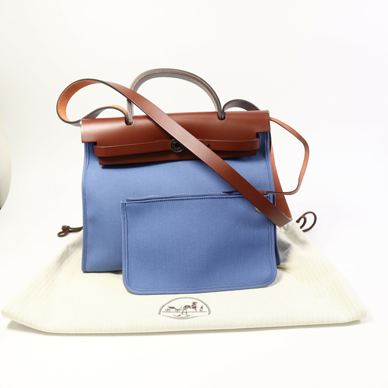 HERMES 帆布Herbag PM手挽肩背兩用袋Bleu Agate/Rouge H-11