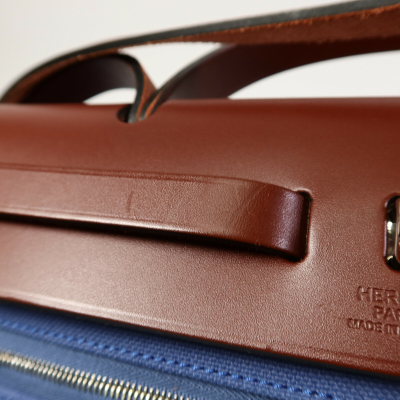 HERMES 帆布Herbag PM手挽肩背兩用袋Bleu Agate/Rouge H-16