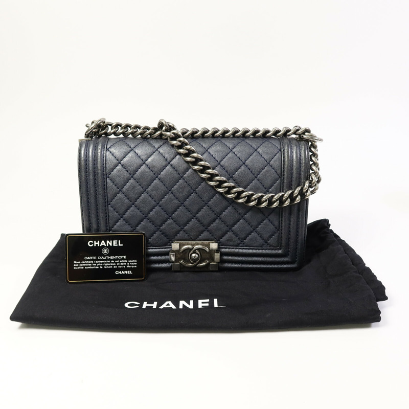 CHANEL 牛皮皮革Boy 25鏈帶手挽肩背兩用袋-10