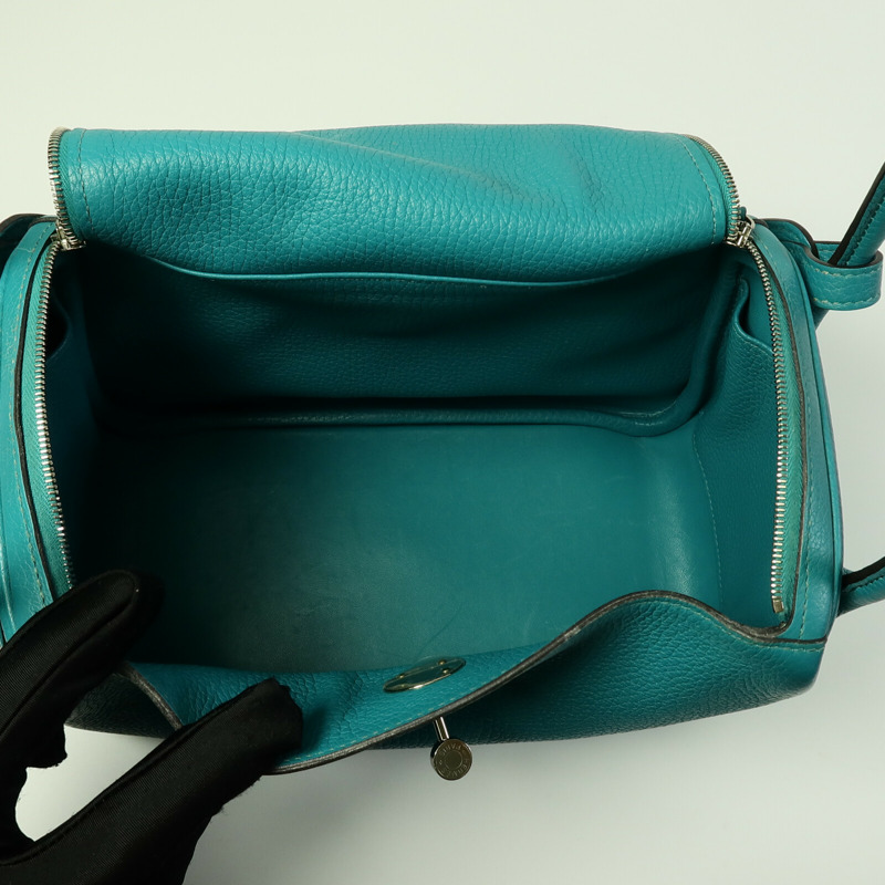 HERMES 皮革Lindy 26手挽肩背兩用袋Bleu Paon-4