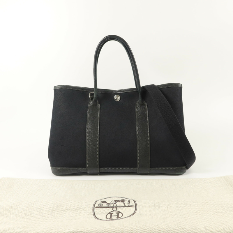 HERMES 帆布Garden Party PM手挽肩背兩用袋Noir-8