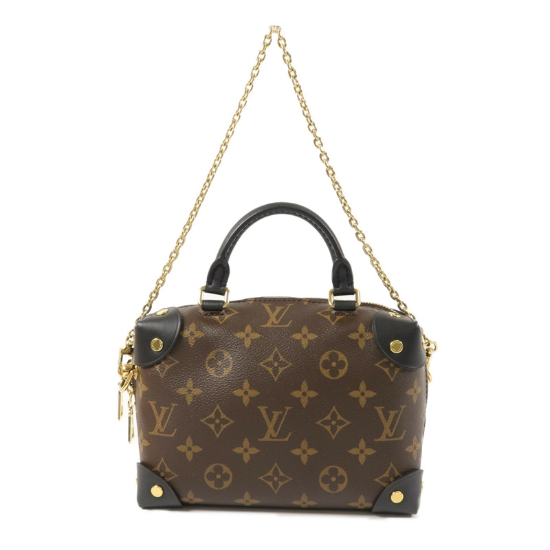 LOUIS VUITTON Monogram Petite Malle Souple金扣手挽肩背兩用袋棕色-1