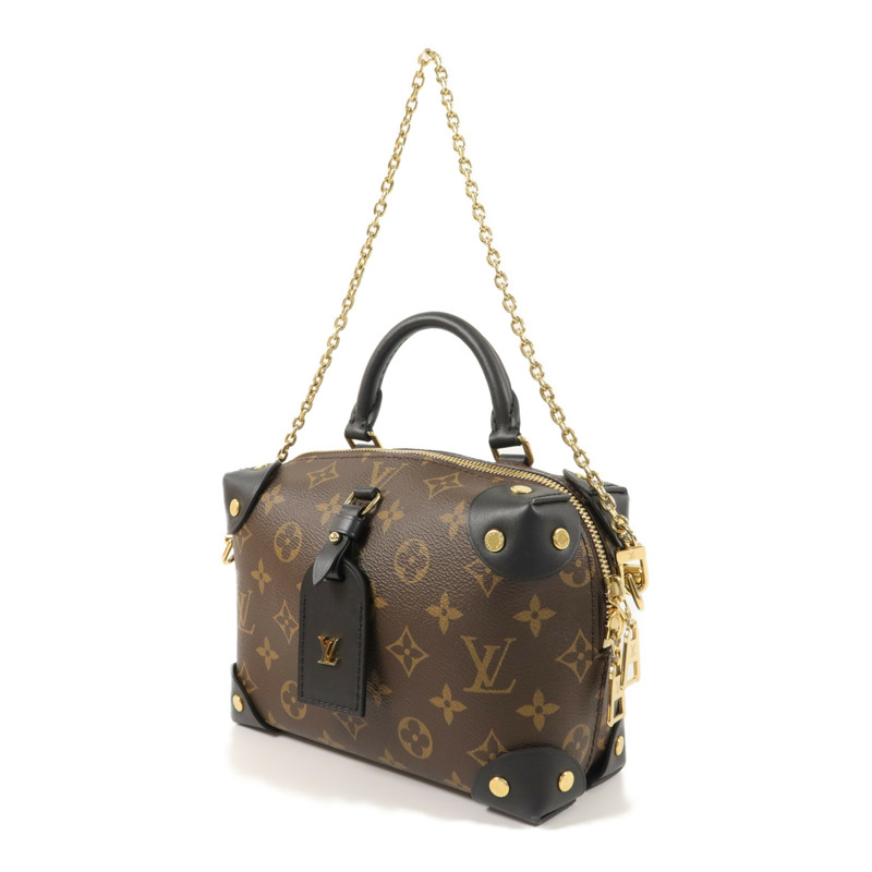 LOUIS VUITTON Monogram Petite Malle Souple金扣手挽肩背兩用袋棕色-2