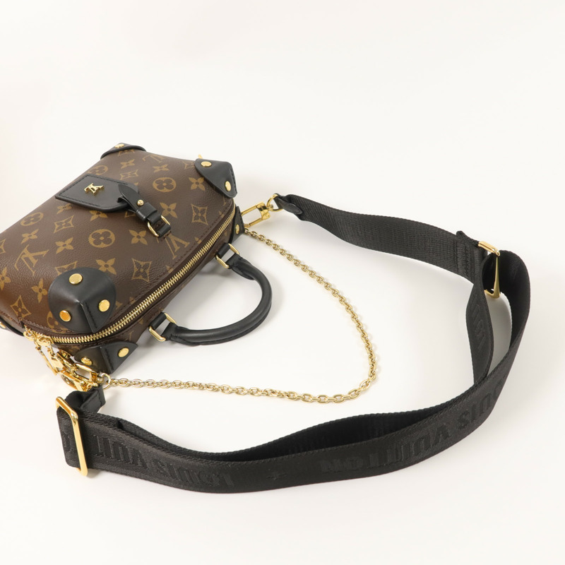LOUIS VUITTON Monogram Petite Malle Souple金扣手挽肩背兩用袋棕色-7