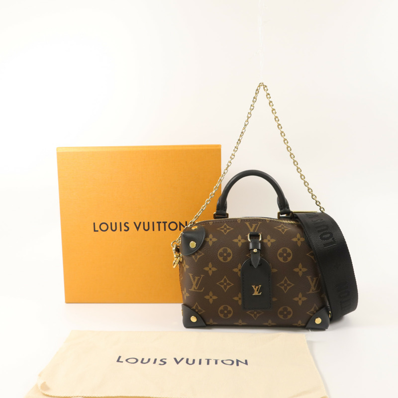 LOUIS VUITTON Monogram Petite Malle Souple金扣手挽肩背兩用袋棕色-8