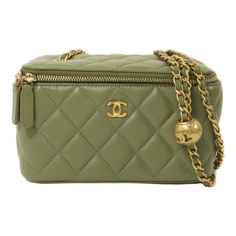 CHANEL 羊皮皮革Vanity Case With Gold Ball鏈帶肩背袋