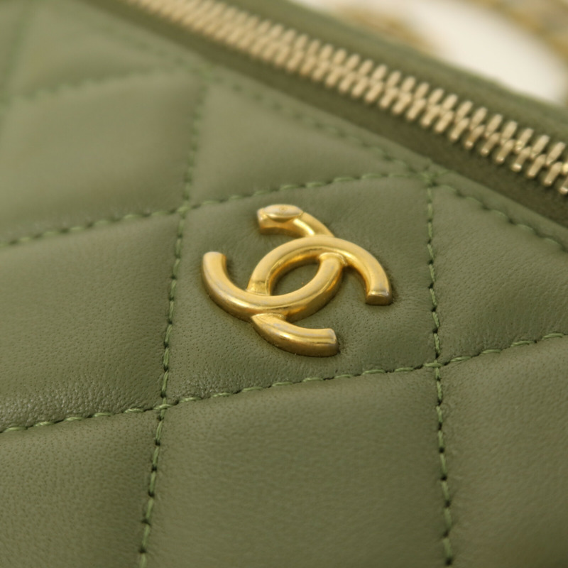 CHANEL 羊皮皮革Vanity Case With Gold Ball鏈帶肩背袋-10