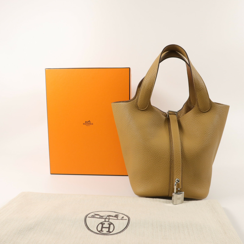 HERMES Clemence皮革Picotin PM手挽袋Biscuit-8