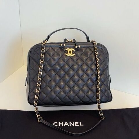 香奈兒/Chanel 黑金荔枝牛皮手提大盒子 化粧包