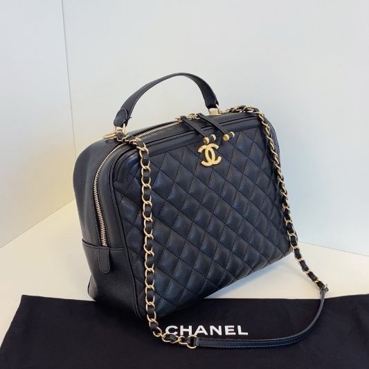 香奈兒/Chanel 黑金荔枝牛皮手提大盒子 化粧包-2