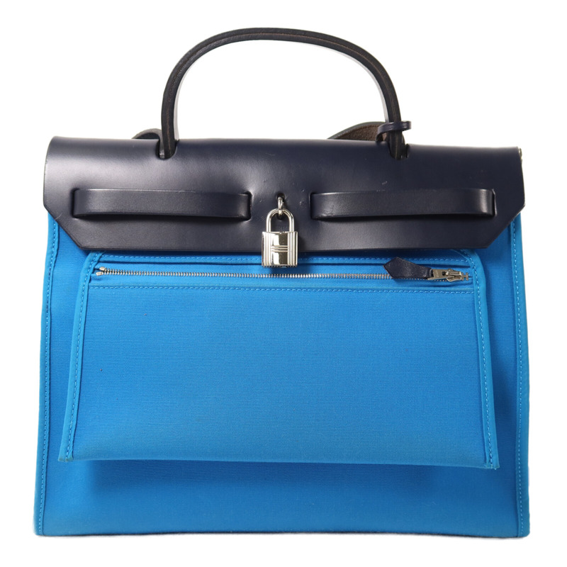HERMES 帆布Herbag PM手挽肩背兩用袋Bleu Zanzibar-1