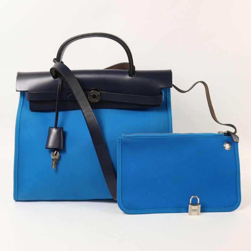 HERMES 帆布Herbag PM手挽肩背兩用袋Bleu Zanzibar-8