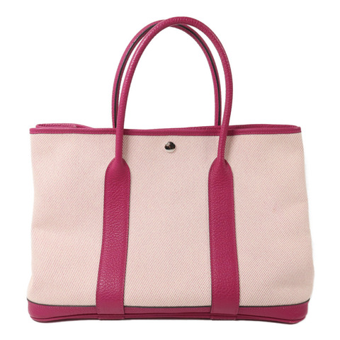 HERMES Toile H帆布Garden Party PM手挽袋Rose Pourpre