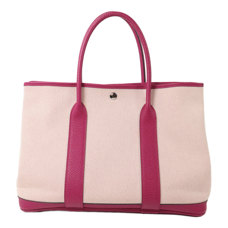 HERMES Toile H帆布Garden Party PM手挽袋Rose Pourpre-1