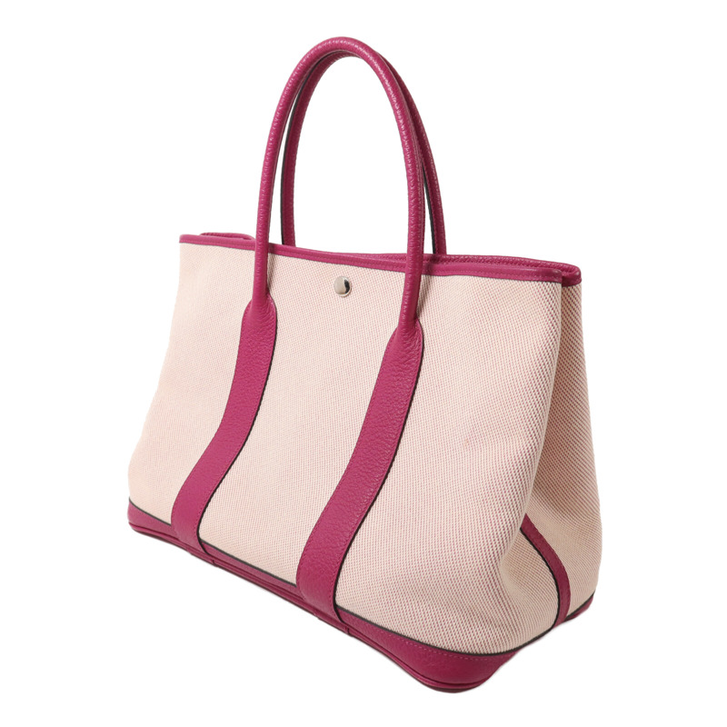 HERMES Toile H帆布Garden Party PM手挽袋Rose Pourpre-2
