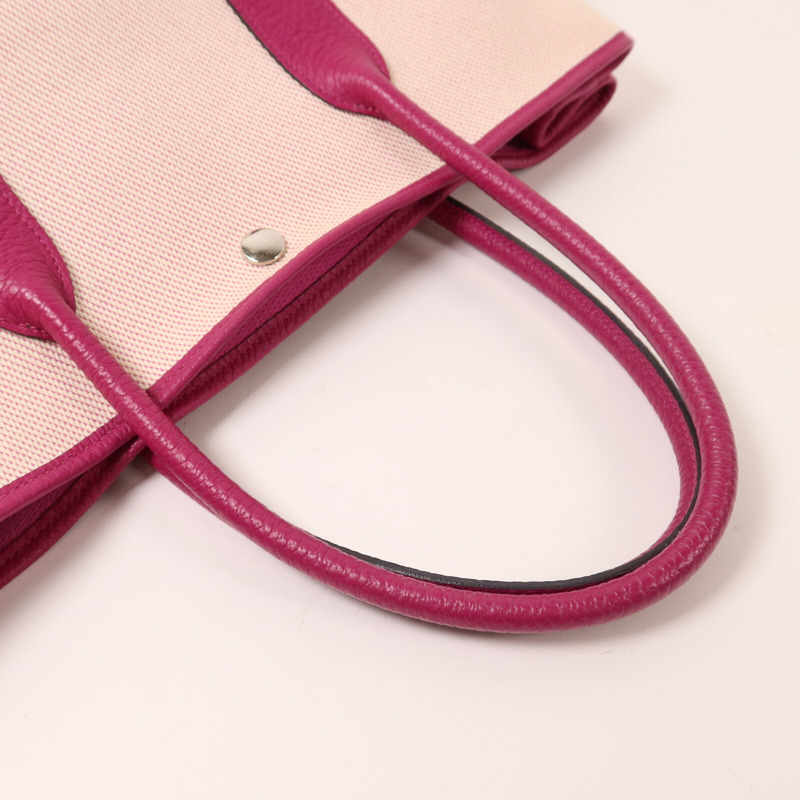 HERMES Toile H帆布Garden Party PM手挽袋Rose Pourpre-7
