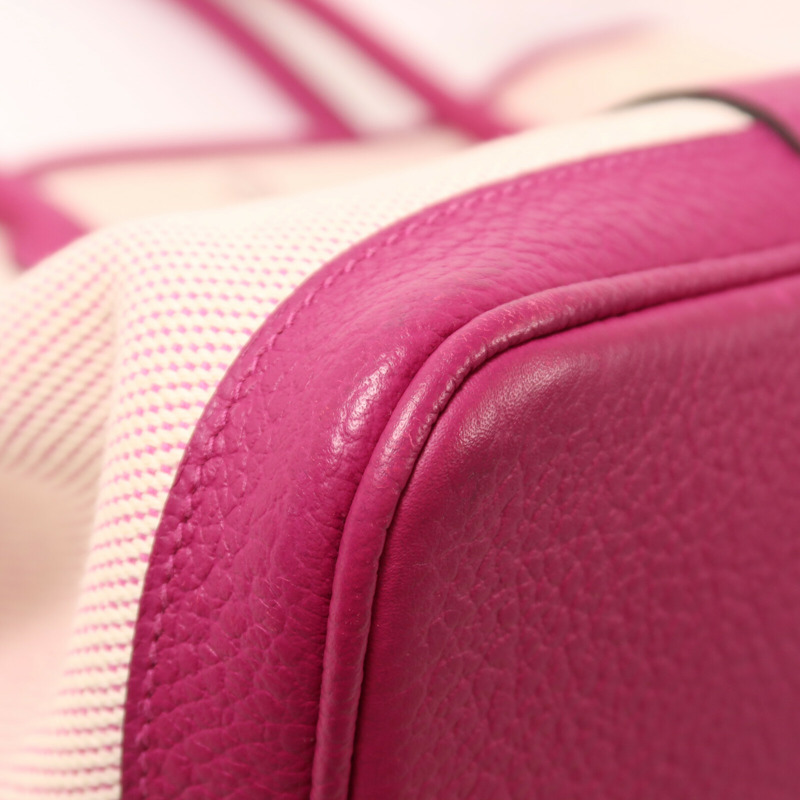 HERMES Toile H帆布Garden Party PM手挽袋Rose Pourpre-9