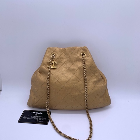 Chanel香奈兒金色mini福袋水桶單肩包斜挎包
