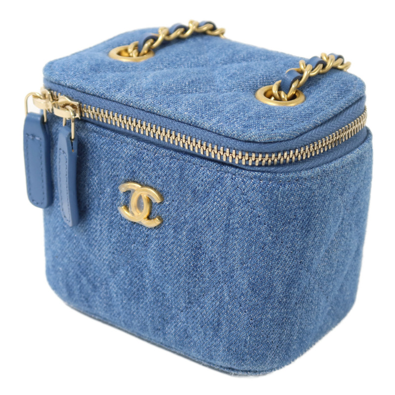 CHANEL 牛仔布Mini Vanity Case鏈帶肩背袋-2