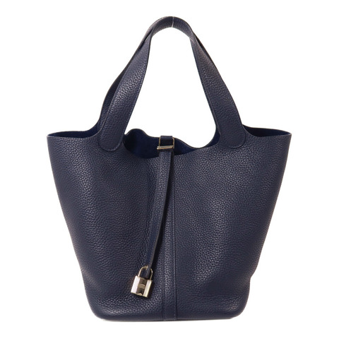 HERMES Clemence皮革Picotin MM扣手挽袋Bleu Nuit