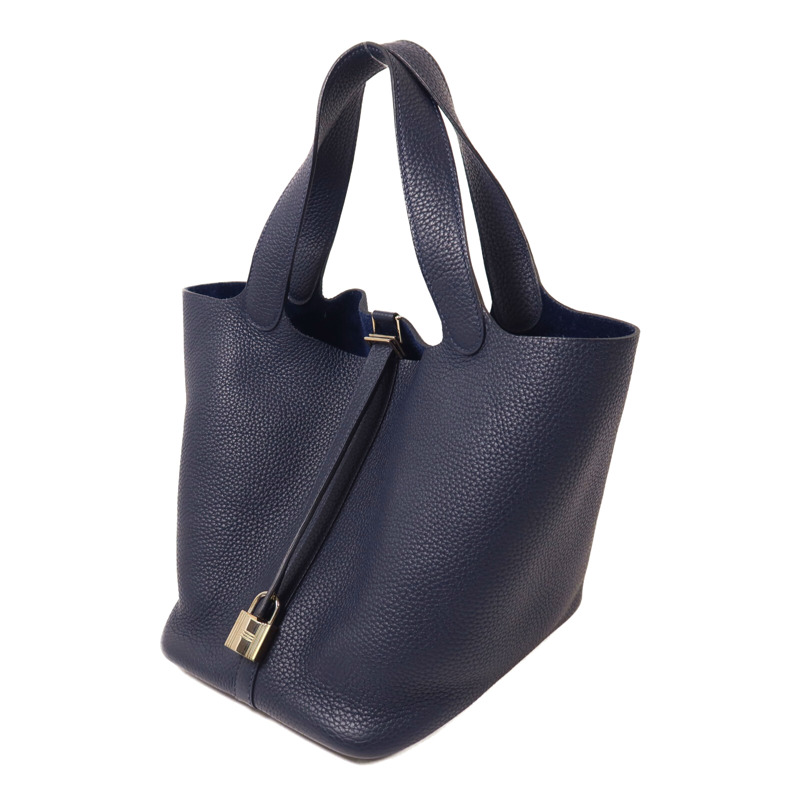 HERMES Clemence皮革Picotin MM扣手挽袋Bleu Nuit-2