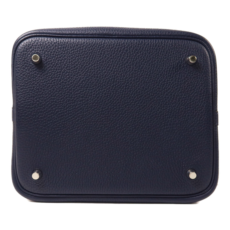 HERMES Clemence皮革Picotin MM扣手挽袋Bleu Nuit-3