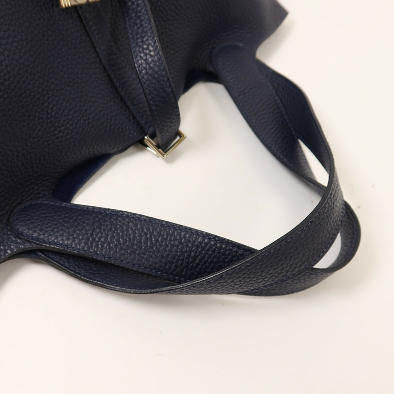 HERMES Clemence皮革Picotin MM扣手挽袋Bleu Nuit-7