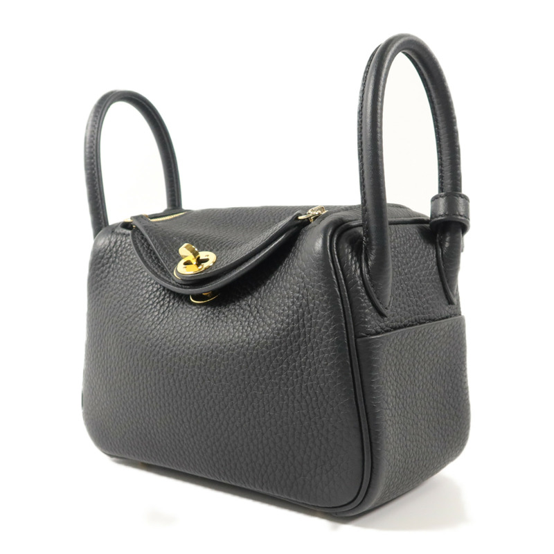 HERMES Clemence皮革Mini Lindy手挽肩背兩用袋Noir-2