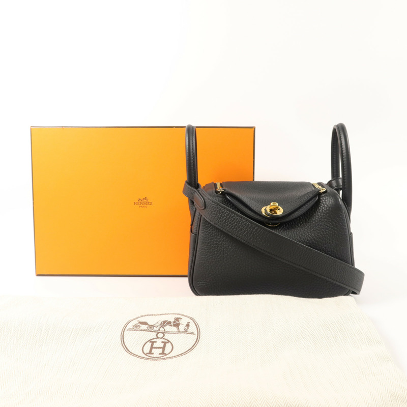 HERMES Clemence皮革Mini Lindy手挽肩背兩用袋Noir-8