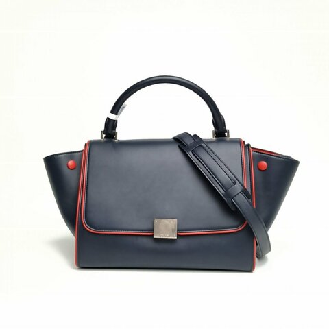 CELINE Trapeze秋千包小號27藍色牛皮銀扣肩背包