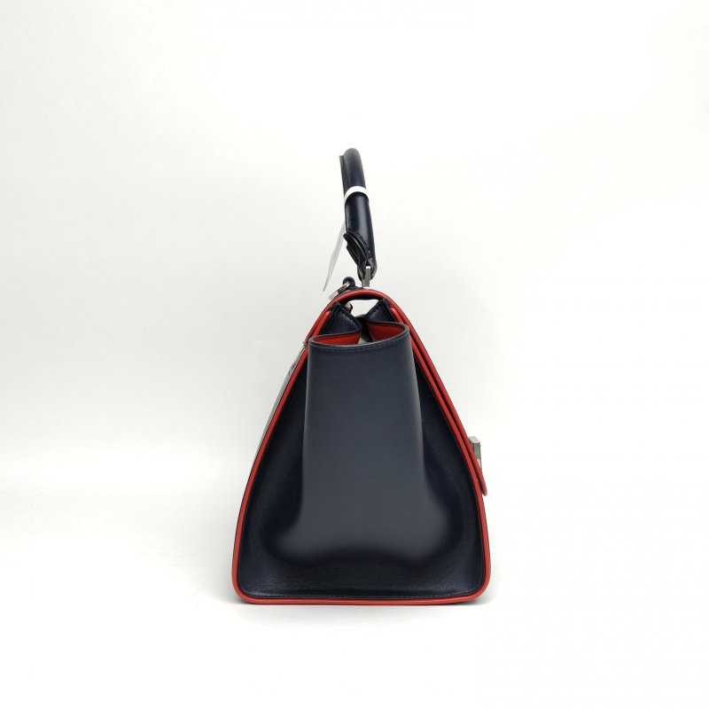 CELINE Trapeze秋千包小號27藍色牛皮銀扣肩背包-3