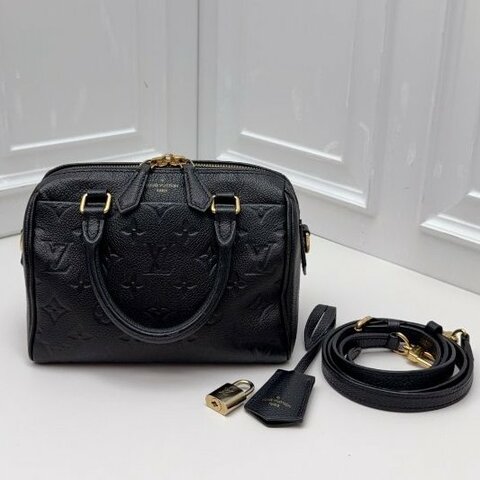 芯片款 路易威登/Louis Vuitton Speedy 20 黑色壓紋牛皮枕頭包