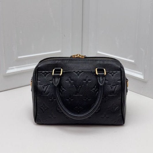 芯片款 路易威登/Louis Vuitton Speedy 20 黑色壓紋牛皮枕頭包-1