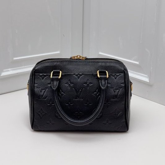 芯片款 路易威登/Louis Vuitton Speedy 20 黑色壓紋牛皮枕頭包-7