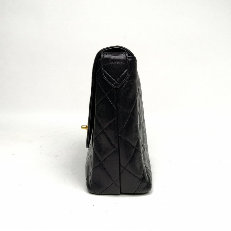 CHANEL 黑色羊皮4開金扣中古Kelly單肩包肩背包-1