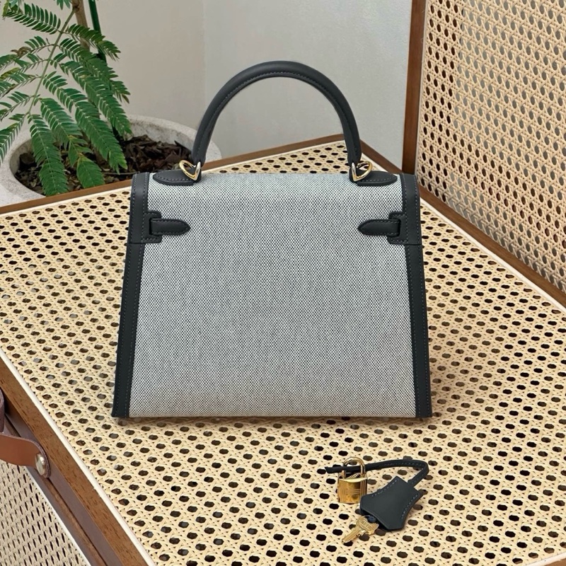 🔥Hermes愛馬仕 kelly25 石板灰 金扣  swift皮拼帆布 K刻 全套🆕99新 正品保障❤️-1