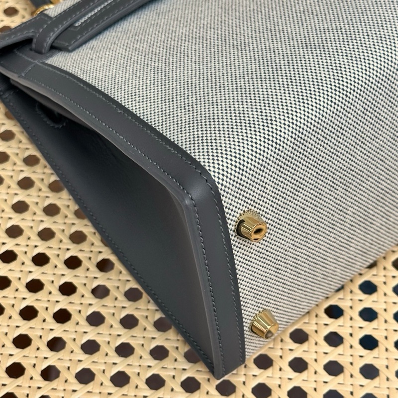 🔥Hermes愛馬仕 kelly25 石板灰 金扣  swift皮拼帆布 K刻 全套🆕99新 正品保障❤️-5