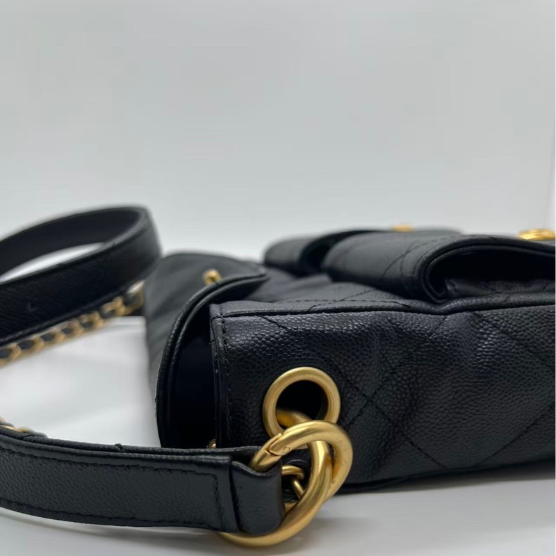 CHANEL香奈兒 24P春夏 SuppleTwins 菱格紋金扣棕金皮穿鏈 黑色 牛皮材質金色五金長寬高：24.5×5×19 單肩斜挎包 女款-10