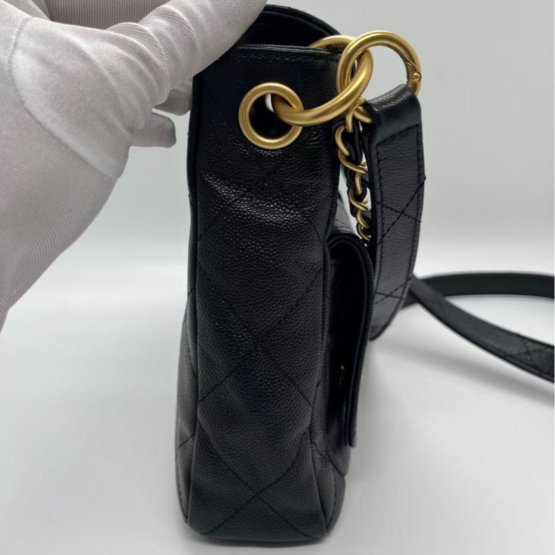 CHANEL香奈兒 24P春夏 SuppleTwins 菱格紋金扣棕金皮穿鏈 黑色 牛皮材質金色五金長寬高：24.5×5×19 單肩斜挎包 女款-13