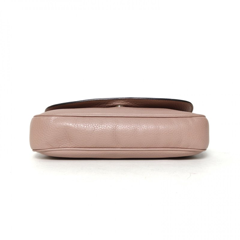GUCCI 粉色牛皮淺金扣Soho流蘇翻蓋鏈條包肩背包-4
