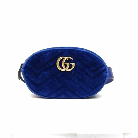 GUCCI GGMarmont腰包藍色天鵝絨肩背包